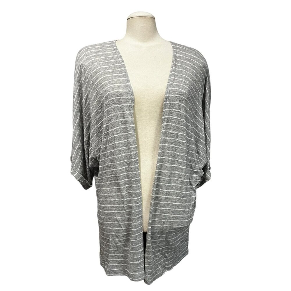 Soft Surroundings Soft & Light Striped Short Sleeve Open Front Cardigan Sz Large